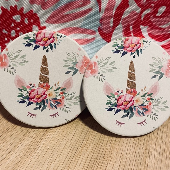 SANDSTONE UNICORN CAR COASTERS 2 pc set - Picture 2 of 11